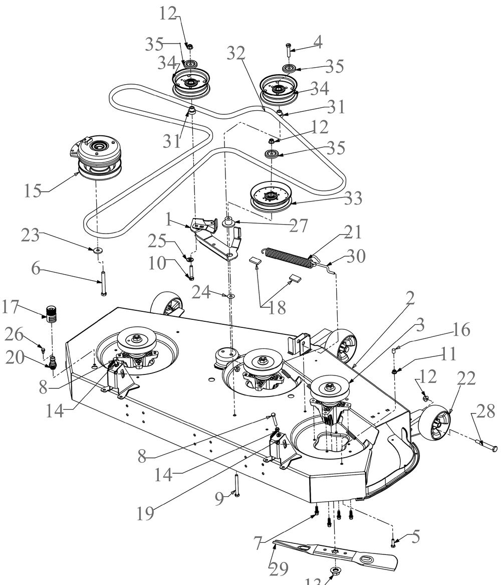 Deck Diagram and Parts List for ZT1-54KH (17RREACA010)(2019) Cub Cadet Lawn Tractor